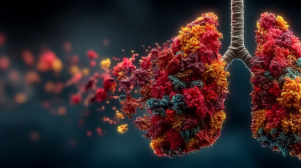 Lung damage due air pollution high detail pulmonology illustration respiratory system affected by toxins health awareness educational diagram
