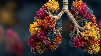 Lung damage due air pollution high detail pulmonology illustration respiratory system affected by toxins health awareness educational diagram