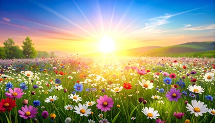 Colorful meadow at sunrise