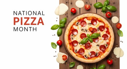 Celebrate National Pizza Month with a delicious pepperoni and mushroom pizza, fresh ingredients, and vibrant culinary inspiration
