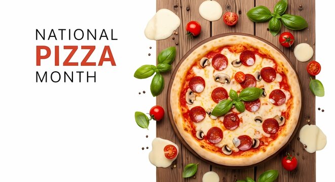 Celebrate National Pizza Month with a delicious pepperoni and mushroom pizza, fresh ingredients, and vibrant culinary inspiration