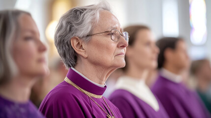 Obraz premium Ash wednesday mass congregation gathering in church setting with clergy attire