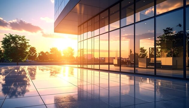 Modern skyscraper at sunset