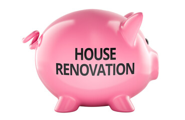 House Renovation piggy bank, savings for home repair. 3D rendering