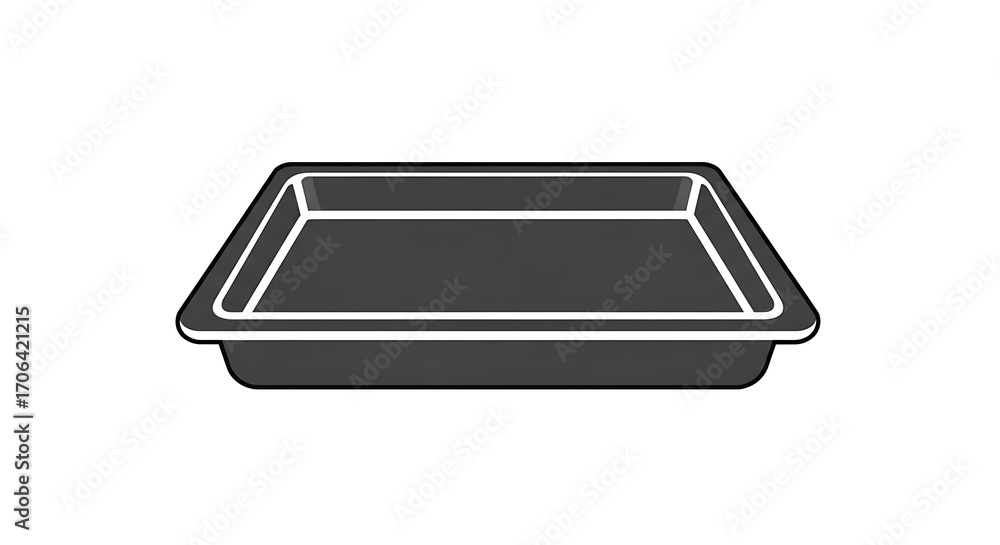 Poster a gray rectangular baking pan with white trim isolated on a white background in a simple illustratio