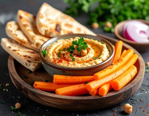 Hummus with pita bread and carrots