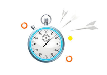 Creative stopwatch with darts and rings symbolizing speed precision competition achievement success and time management strategies Tansparent Background