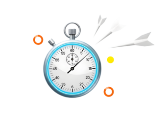 Creative stopwatch with darts and rings symbolizing speed precision competition achievement success and time management strategies Tansparent Background