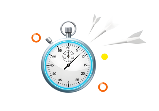 Creative stopwatch with darts and rings symbolizing speed precision competition achievement success and time management strategies Tansparent Background