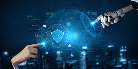 AI securing digital infrastructure, analyzing biometric authentication, monitoring threats, and...