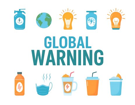 Flat icons depicting global warning