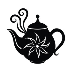 Modern Teapot Silhouette with Abstract Steam Art  