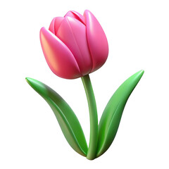 Fototapeta premium 3d realistic pink tulip flower with green leaves detailed render transparent background