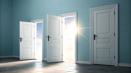 Multiple open doors in blue room offer paths to bright future