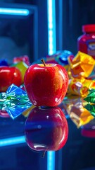 Colorful still life with apple and candies