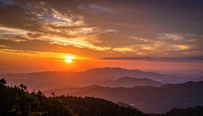 Colorful sunset over mountain range