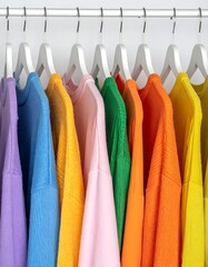 Colorful sweaters on hangers