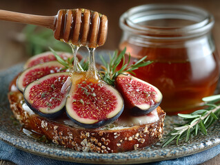 open-faced fig and prosciutto sandwich drizzled with honey