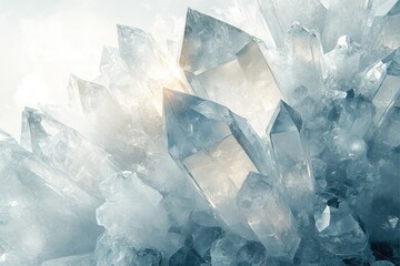 A mesmerizing cluster of large, translucent quartz crystals, showcasing their intricate geometric structures and inner light.