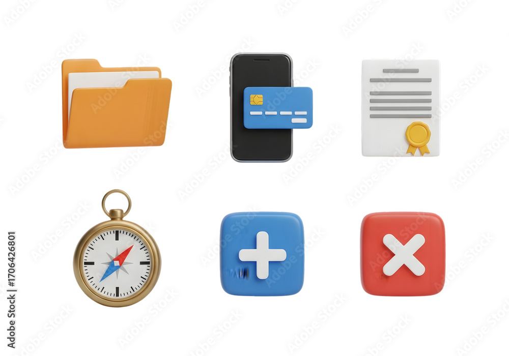 Poster collection of modern digital icons for user interface design includes folder credit card document co