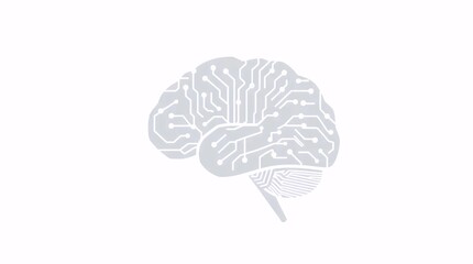 high quality png isolated on transparent background of white line schematic brain illustration with circuit-like connectors on clean white backdrop for technical neuro interface visuals