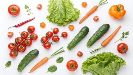 Fresh, vibrant vegetables arranged on a clean white background create a healthy eating lifestyle concept