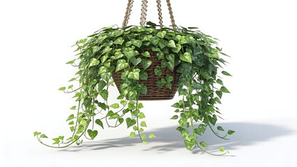 Hanging pothos plant in a rustic basket brings natural beauty and fresh green vibes to your indoor spaces