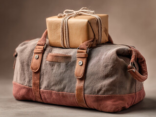 packed carry-on bag with wrapped gift