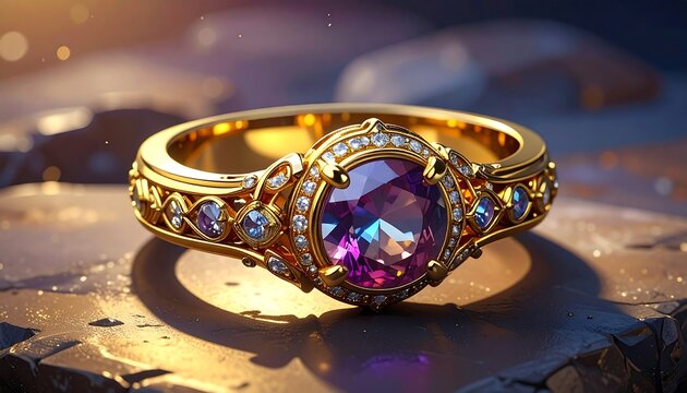 Golden ring with amethyst centerpiece