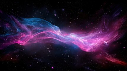 A vibrant cosmic scene featuring swirling colors of blue and pink against a backdrop of stars, evoking a sense of wonder and the vastness of space.