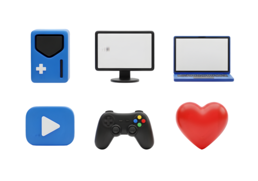 A vibrant set of electronic device icons on a screen, including a laptop and a television, as a vector illustration