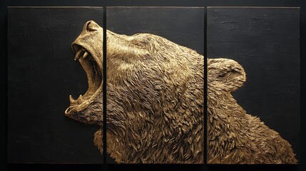 Fierce grizzly bear roaring with mouth wide open in dramatic close up display