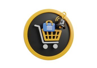 3d shopping cart icon with gift boxes inside representing online shopping retail e-commerce purchase and delivery services Tansparent Background