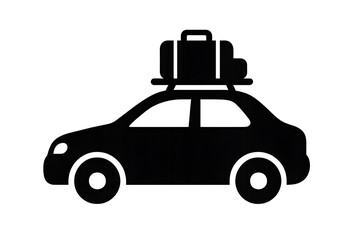 Fototapeta premium Travel car with suitcases on roof silhouette vector icon for tourism and vacation isolated on white background