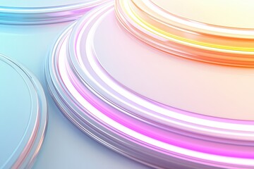 A vibrant, abstract design featuring overlapping circular shapes with glowing edges in colorful hues.