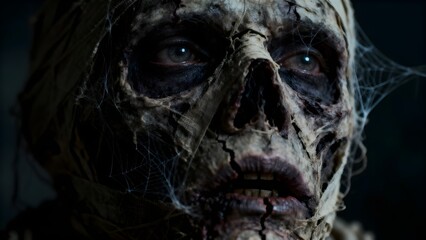 Scary mummy awakens in an ancient pyramid, opening his eyes after many years