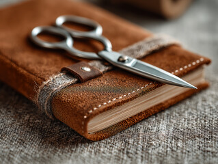 old scissors on top of closed notebook