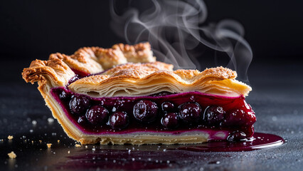 Slice of freshly baked cranberry pie 