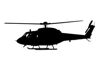Helicopter silhouette side view vector icon for air travel and aviation isolated on white background