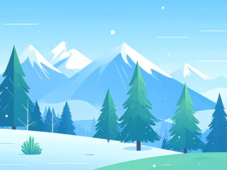 lat Design Winter Landscape with Mountains and Trees