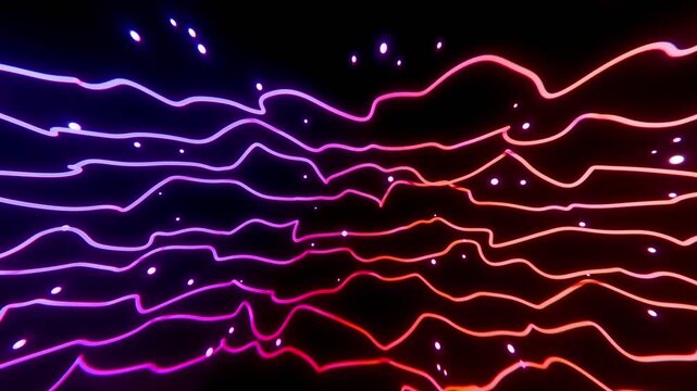 Shiny purple and red scribble wires on black background, looped animation