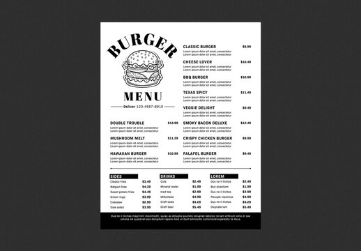 Burger Menu minimalist template design