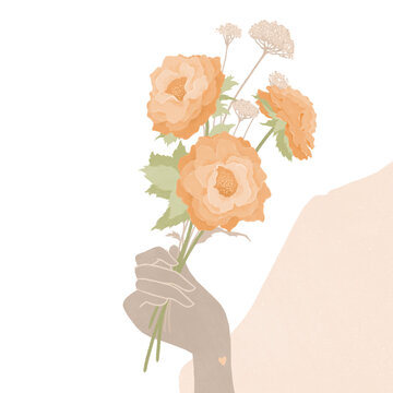 Woman Holding Freshly Picked Peach Spring Flowers in Bloom, Colorful Seasonal Blossoms, Fresh Garden Flora, Vibrant Nature and Botanical Background, Transparent Png