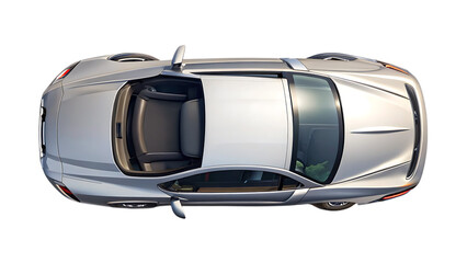 Top Down View of a Sleek Silver Sports Car with Tinted Windows automobile vehicle cutout png AI isolated on a transparent background