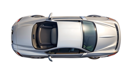 Top Down View of a Sleek Silver Sports Car with Tinted Windows automobile vehicle cutout png AI isolated on a transparent background