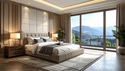 Luxurious bedroom with mountain view (2)