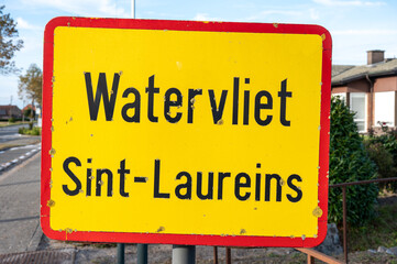 Obraz premium Road sign of the village of Watervliet Sint Laureins, East Flanders, Belgium