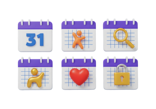 Creative calendar icons featuring numbers holidays events symbols and concepts for planning organization and scheduling Tansparent Background