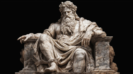 Symbolic marble sculpture of Zeus as king of gods, inspired by ancient mythology. Classical sculpture, symbol of power, mythology, and history.
