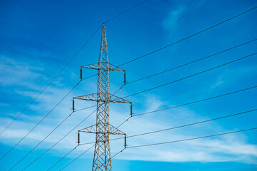 High voltage electricity pole in Eeklo, East Flanders, Belgium